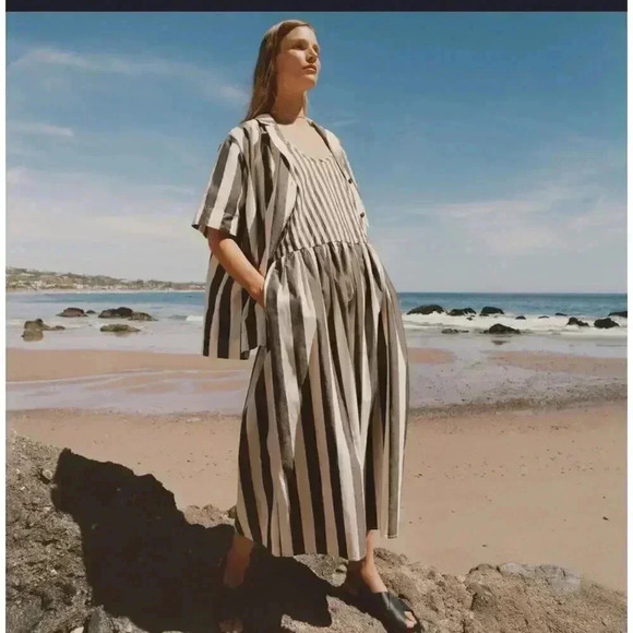 Everlane The Poplin Summer Dress Black and Bone Size XL. Pockets Stripes. - Picture 4 of 9